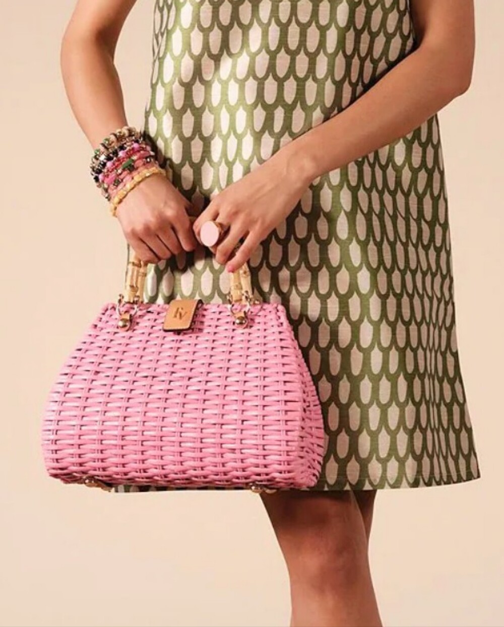 FRANCES VALENTINE Rooster Wicker Basket Satchel Bag, Pink
